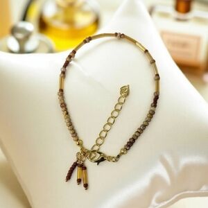 350 HAND CRAFTED Morse Code Bracelet handcrafted handmade Brown Gold Tone